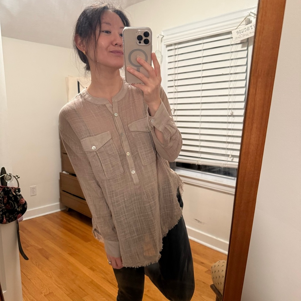 Free People Fringe Half Button Top
